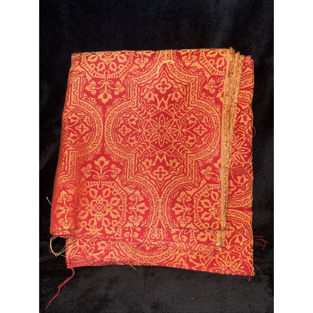 Vintage Upholstery Tapestry Decorator Fabric 70’s 80’s Red & Gold 92X20" 42X12"
